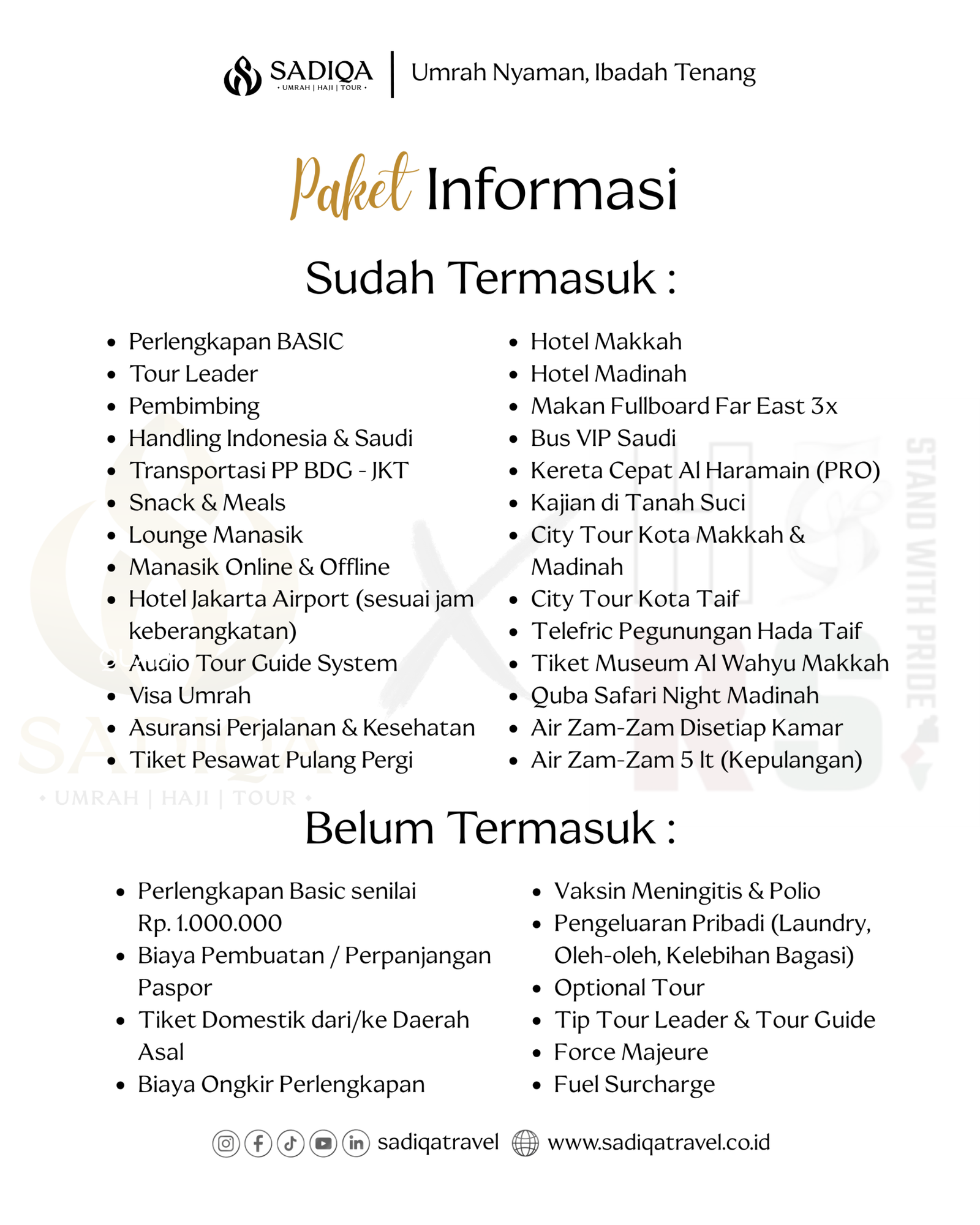 Biro perjalanan haji reguler, plus, dan furoda. Travel umrah reguler, plus, dan private. Halal tour Indonesia dan Internasional.